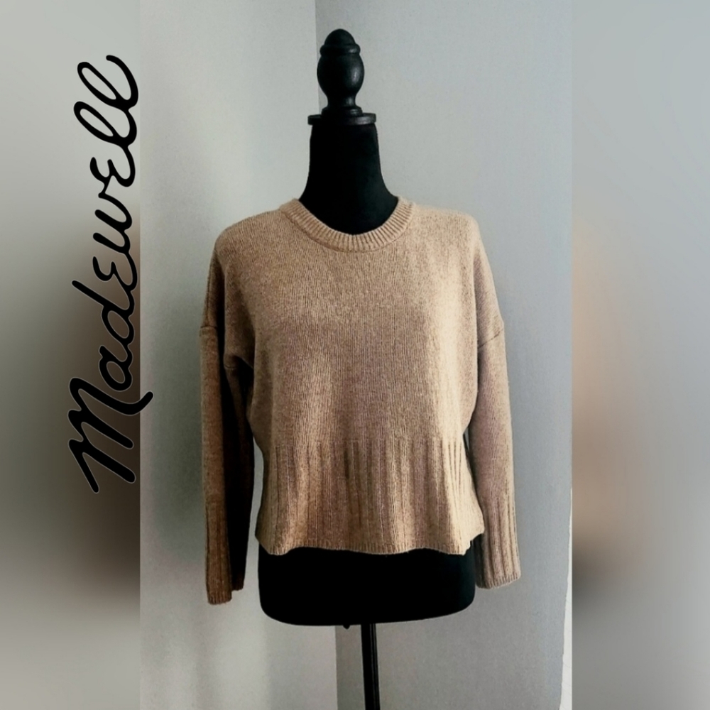 Madewell Tan Boxy Crewneck Cropped Sweater Size XS (G12)